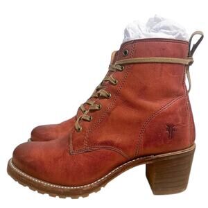 Frye RARE Vintage Red Leather Sabrina Lace Up Boots Size 8
